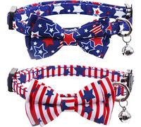 2 Pack American Flag Cat Collar with Bell Bow Tie Star Breakaway Adjustable for 4th of July Independence Day