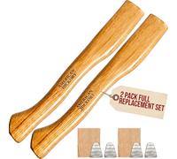 2 Pack American Hickory Axe Handle Replacement for 14" Axes that use 1-1/4 Pound Heads Complete Set with Wooden and Steel Wedges - Hatchet Handle Replacement - Hickory Hatchet Handle Replacement Axe