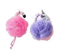 2 Pack Animal Bath Sponge for Kids - Soft Mesh Loofah Shower Puff with Hanging Loop for Exfoliation, Cute Flamingo and Purple Unicorn Design, Fluffy Texture, Daily Cleansing (1#Flamingo Unicorn)