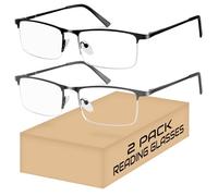 2 Pack Anti-Blue Light Reading Glasses for Men - Half-Frame Metal Readers with UV400 Protection, Reduce Eye Strain & Headaches from Screen Use, Lightweight Classic Design, Black and Grey (2.5x)