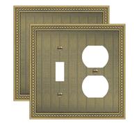 2-Pack Antique Brass Combo Toggle/Duplex Outlet Cover Sunken Pearls Decorative Light Switch Plates and Outlet Covers Zinc Alloy 2 Gang Wall Plates for Electrical Outlets Receptacle Cover