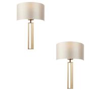 Loops 2 PACK Antique Brass Slotted Wall Light & Mink Satin Half Shade - Dimmable in Metallics Loops Metallics