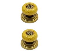 2 Pack Antique Cabinet Knobs Vintage Ceramic Drawer Pulls Furniture Door Knobs Round Single Hole Cupboard Knobs with Screws Wardrobe Handles for Dresser Cabinet,Decorative (A,Yellow)