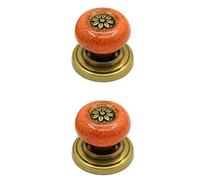 2 Pack Antique Cabinet Knobs Vintage Ceramic Drawer Pulls Furniture Door Knobs Round Single Hole Cupboard Knobs with Screws Wardrobe Handles for Dresser Cabinet,Decorative (A,Orange)