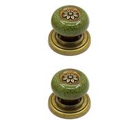 2 Pack Antique Cabinet Knobs Vintage Ceramic Drawer Pulls Furniture Door Knobs Round Single Hole Cupboard Knobs with Screws Wardrobe Handles for Dresser Cabinet,Decorative (A,Green)