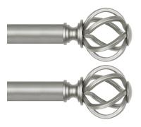 2 Pack Antique Silver Curtain Pole 80 to 148 cm, USFOOK 22 mm Voile Curtain Poles for Eyelet Curtains, Decorative Curtain Rods for Windows, Living Room, Twisted Cage Finials