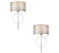 Loops 2 PACK Antique Silver Leaf Wall Light & Mink Satin Shade Dimmable Filament Lamp in Metallics Loops Metallics