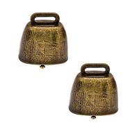 2 Pack Antique Style Metal Cow Bells, Super Loud Horse Sheep Cattle Farm Animal Brass Bell, Metal Pet Bells Bronze (Green Bronze)