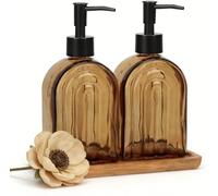 2 Pack Arch Glass Soap Dispenser 400ml with Wood Tray