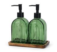 2 Pack Arch Glass Soap Dispenser 400ml with Wood Tray