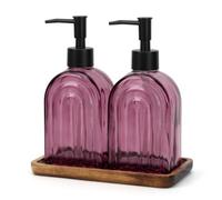 2 Pack Arch Glass Soap Dispenser 400ml with Wood Tray