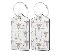 2 Pack Arrows Feathers Cow Skulls Rustic Luggage Tags for Suitcases PU Leather Privacy Protection Bag Tags Travel Essentials