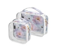 2 Pack Art Peonies Flower Silver and White clear decorative men toiletry bag TSA approved transparent clear cosmetic bag shaving essentials de maquillaje para, art peonies flower Silver and white, One