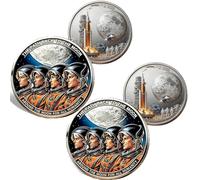 2 Pack Artemis II Lunar Mission Commemorative Coin Hard Enamel Pin/Embroidery Hook Patch, Space Collectible for Home Decor, Collector, Astronomy Lovers (Coin A)