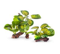 2 Pack Artificial Aquarium Plants with Driftwood Base, Realistic Green Plastic Fish Tank Plants, Aquatic Decorations for Small Medium Aquariums, Betta Goldfish Tropical Fish Tank Décor (Style-3)