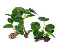 2 Pack Artificial Aquarium Plants with Driftwood Base, Realistic Green Plastic Fish Tank Plants, Aquatic Decorations for Small Medium Aquariums, Betta Goldfish Tropical Fish Tank Décor (Style-1)