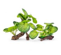 2 Pack Artificial Aquarium Plants with Driftwood Base, Realistic Green Plastic Fish Tank Plants, Aquatic Decorations for Small Medium Aquariums, Betta Goldfish Tropical Fish Tank Décor (Style-4)