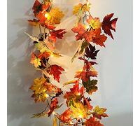 2 Pack Artificial Autumn Fall Maple Leaf Garland, 5.6Ft/Piece Hanging Vine Garland with String Light, Artificial Autumn Foliage Garland Thanksgiving Decor for Home Wedding Fireplace Party Christmas