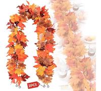 2 Pack Artificial Autumn Fall Maple Leaf Garland, 5.9FT/Piece | Hanging Vine Artificial Autumn Foliage Garland for Home Wedding Fireplace Thanksgiving Christmas Halloween