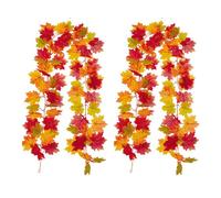 2 Pack Artificial Autumn Maple Leaves Decorations, 5.58 Ft Fall Leaf Garland Hanging Plant with Hooks, Reddish Orange Artificial Fake Fall Leaves for House Garden Wall Doorway Fireplace