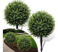 2 Pack Artificial Boxwood Topiary Balls Trees Outdoor,60cm Faux Plants Shrubs Bushes with Spike, UV-Resistant Decorative Realistic Fake Greenery for Garden Planters Porch Patio Home Decor - Green