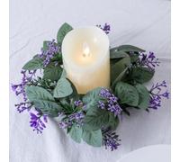 2 Pack Artificial Eucalyptus Leaves Wreaths Candle Rings Wreaths 10 Inch Small Boho Wreath Pillar Candle Holder for Wedding Home Door Tabletop Decoration (Purple-2pcs)