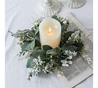 2 Pack Artificial Eucalyptus Leaves Wreaths Candle Rings Wreaths 25CM Small Boho Wreath Pillar Candle Holder for Wedding Home Door Tabletop Decoration (Green-2pcs)