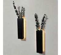 2 Pack Artificial Eucalyptus with LED Lights Wall Planters Rustic Wall Decor with Lights Wall Sconces for Room Decor Home Bedroom Living Room Hanging Vase for Dried Flowers Faux Plants (Black)