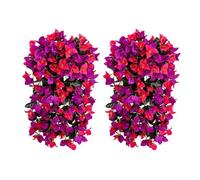2 Pack Artificial Hanging Bougainvillea Flowers 55cm Silk Fake Plants Realistic Trailing Vines for Outdoor Indoor Balcony Garden Patio Home Decor(hanging red)