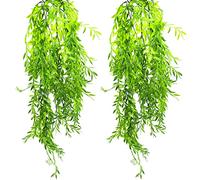 2 Pack Artificial Hanging Plants, Plastic Fake Ferns Ivy Artificial Trailing Plants, Fake Vine Hanging Basket, Faux Plant with Willow Leaves for Indoor Outdoor, Garden, Bedroom, Wall Decoration