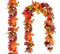 2 Pack Artificial Maple Leaf Garlands, 5.9ft/Piece Fall Maple Garland Autumn Hanging Fall Leaf Vines with 4 Hook for Indoor Outdoor Wedding Thanksgiving Dinner Party Fireplace Christmas Decor