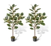 2 Pack Artificial Plant Bird of Paradise 130cm Tall Tropical Palm Tree Gymax Green 2 Pack