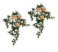2 Pack Artificial Rose Vine Garland, 66cm Silk Flower Wall Decor for Wedding Party Home Garden Background, Realistic Faux Floral Rattan Hanging Decoration(Shallow orange)