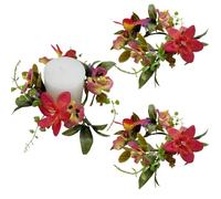 2 Pack Artificial Summer Wild Flower Wreath Eucalyptus Candle Rings Greenery Leaves Wreaths Small Boho Wreath Pillar Candle Holder for Wedding Home Front Door Tabletop Decoration (Multicolor)