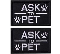 2 Pack Ask to Pet Dog Patches, Tags for Hook and Loop Patches Vests and Harnesses for Dogs, Black