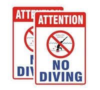 2 Pack Attention - No Diving Pool Signs, 14 x 10 Inches .040 Rust Free Reflective Aluminum, UV Protected, Fade Resistant and Weatherproof, Pre-Drilled Hole For Easy to Mount, Indoor/Outdoor Use