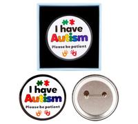 2 Pack Autism Awareness Pins, I Have Autism Please Be Patient Badge Set | 2.28 In,Metal Pin,Clear Printed Slogan,Silent Public Reminder For Autistic People & Caregivers,Gift For School,Work,Travel