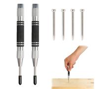 2 Pack Automatic Center Punch,Adjustable Spring-Loaded Impact Punch for Metal,Wood & Glass,with 4 Replacement Tips,One-Handed Hole Punch with Anti-Slip Grip, Precision Marking Tool for DIY & Workshop
