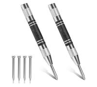 2 Pack Automatic Center Punch, Steel Adjustable One-Handed Spring Impact Loaded Center Hole Punch, 5" Spring Loaded Center Punch, Hole Marker Tool for Metal,Glass,Wood,DIY