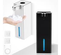 2 Pack Automatic Foaming Soap Dispenser, 440ml Wall Mount Touchless 4 Gear Adjustable Electric Soap Dispenser, USB Rechargeable 1800 mAh for Kitchen and Bathroom (White+Black)