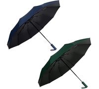 2 PACK Automatic Open & Close Umbrella Windproof Travel Umbrella for Rain Heavy Duty Reinforced Fiberglass Frame Portable Folding Compact Umbrella 10 RIBS Blue and Green