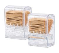 2-Pack Automatic Toothpick Dispensers, Clear Plastic Holder With Knob Switch, Easy Access For Home, Kitchen, Restaurant, Or Party, Holds 500 Toothpicks