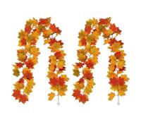 2 Pack Autumn Decorations, 5.7Ft/Piece Artificial Autumn Fall Maple Leaf Garland, Hanging Vine Garland Artificial Autumn Foliage Thanksgiving Decor for Home Wedding Fireplace Party Christmas