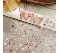 2 Pack Autumn Leaf Nail Stickers - 5D Embossed Gold Foil Designs | Self-Adhesive Waterproof Nail Art Decals for Acrylic/Gel Manicures, DIY & Salon Use