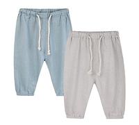 2 Pack Baby Boys Cotton and Linen Harem Pants Drawstring Summer Kids Casual Pull-On Bloomers Trousers Jogger