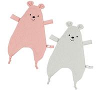 2 Pack Baby Comforters Cute Bear Cotton Muslin Comforter Newborn Boys Girls Muslin Security Blanket Baby Soft Toy Comforter Bib Gifts for Infant Newborn Toddler, 40cm x 27cm