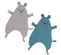 2 Pack Baby Comforters Cute Bear Cotton Muslin Comforter Newborn Boys Girls Muslin Security Blanket Baby Soft Toy Comforter Bib Gifts for Infant Newborn Toddler, 40cm x 27cm