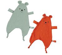 2 Pack Baby Comforters Cute Bear Cotton Muslin Comforter Newborn Boys Girls Muslin Security Blanket Baby Soft Toy Comforter Bib Gifts for Infant Newborn Toddler, 40cm x 27cm