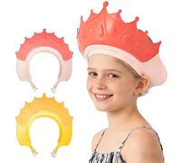 2 Pack Baby Shower Cap, Adjustable Hair Washing Shampoo Shield for Babies, Cute Crown Shape Shampoo Hat for Kids, Eye and Ear Protection for 0-9 Years Old Children (Pink & Yellow)