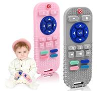 2 Pack Baby Teether for Teething Relief Baby Toys 0 3 6 12 Months, Sensory Silicone Remote Control Baby Teether Toy for Babies Newborn Infant Boy Girl Autism Toys for Baby Gifts, Darkgray & Pink